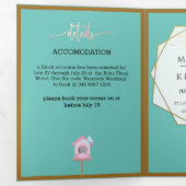 ELEGANT SPRING Floral Blauwgroen Wedding Fab Drieluik Uitnodiging (Binnenzijde eerst)