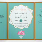 ELEGANT SPRING Floral Blauwgroen Wedding Fab Drieluik Uitnodiging (Binnenkant midden)