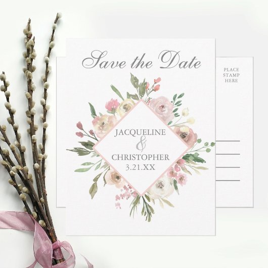 Elegant Spring Floral Blush Peony Wedding Aankondigingskaart