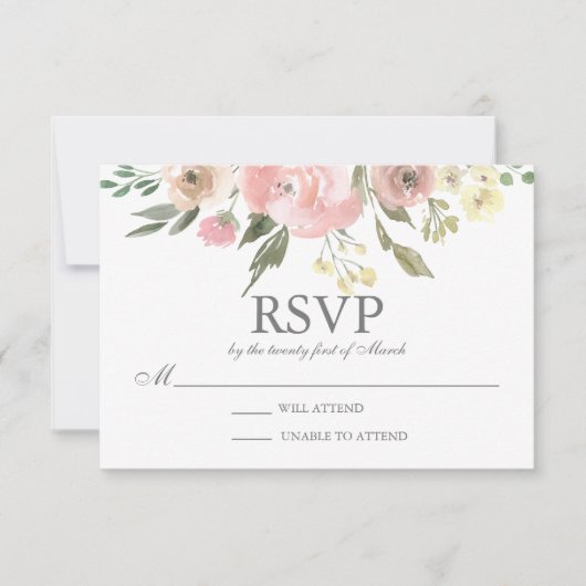 Elegant Spring Floral Blush Peony Wedding RSVP Kaartje (Voorkant)