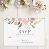 Elegant Spring Floral Blush Peony Wedding RSVP Kaartje