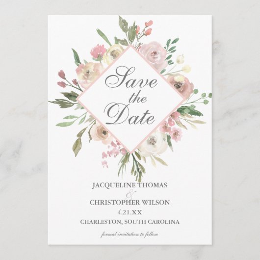 Elegant Spring Floral Blush Peony Wedding Save The Date (Voorkant)