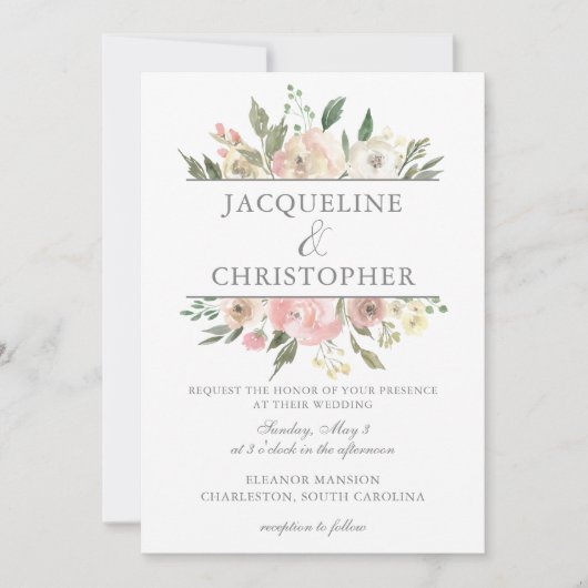 Elegant Spring Floral Blush Pink Peony Wedding Kaart (Voorkant)