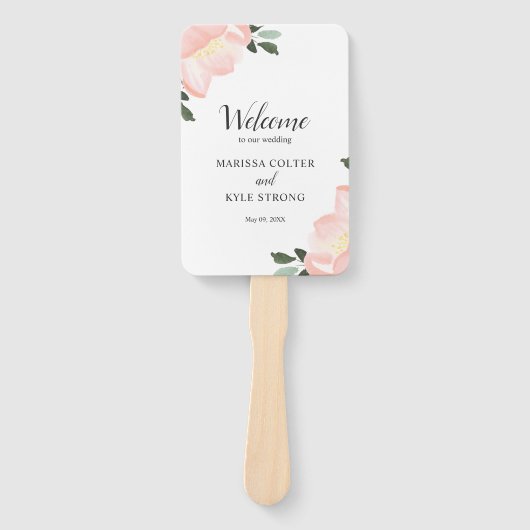 Elegant Spring Floral Blush Pink Wedding Programme Handwaaier (Voorkant)