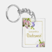 Elegant Spring Floral Bridesmaid Favor met naam Sleutelhanger (Voorkant Links)