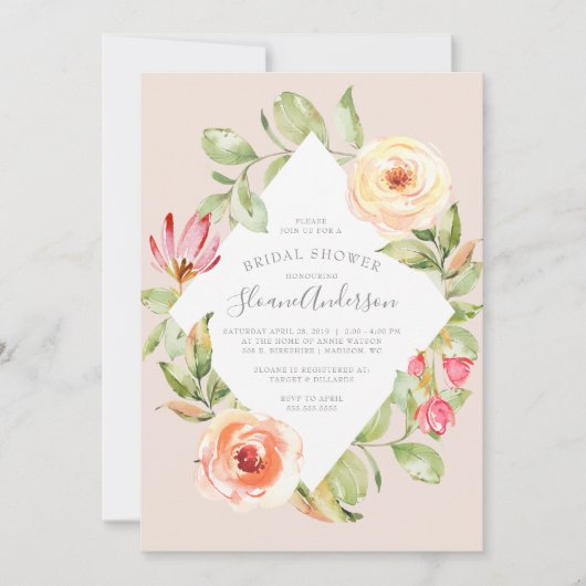 Elegant Spring Floral Diamond Peach Vrijgezellenfe Kaart (Voorkant)