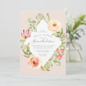 Elegant Spring Floral Diamond Peach Vrijgezellenfe Kaart (Staand voorkant)