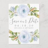 Elegant Spring Floral Dusty Blue Save the Date Aankondigingskaart (Voorkant)