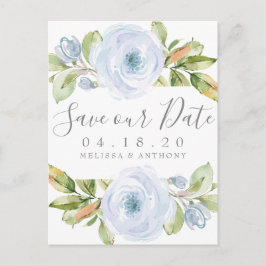 Elegant Spring Floral Dusty Blue Save the Date Aankondigingskaart