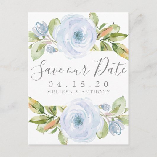 Elegant Spring Floral Dusty Blue Save the Date Aankondigingskaart (Voorkant)