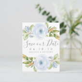 Elegant Spring Floral Dusty Blue Save the Date Aankondigingskaart (Staand voorkant)