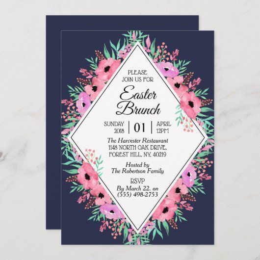 Elegant Spring Floral Easter Brunch | Alle kleuren Kaart (Voorkant / Achterkant)