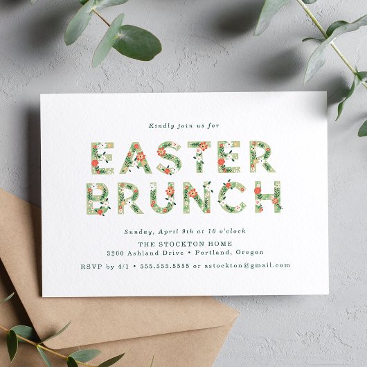 Elegant Spring Floral Easter Brunch Kaart