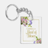Elegant Spring Floral Maid of Honor Favor w/ Name Sleutelhanger (Voorkant Links)