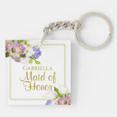 Elegant Spring Floral Maid of Honor Favor w/ Name Sleutelhanger (Achterkant)