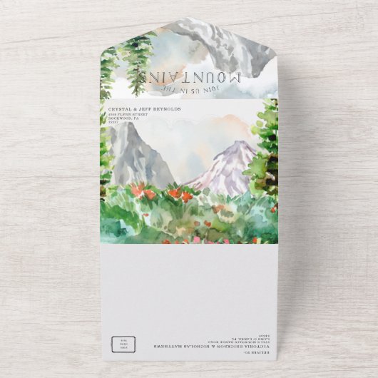 Elegant Spring Floral Mountain Wedding All In One Uitnodiging (Buitenkant)