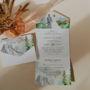 Elegant Spring Floral Mountain Wedding All In One Uitnodiging