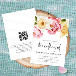 Elegant Spring Floral QR Code Weddenschap Kaart