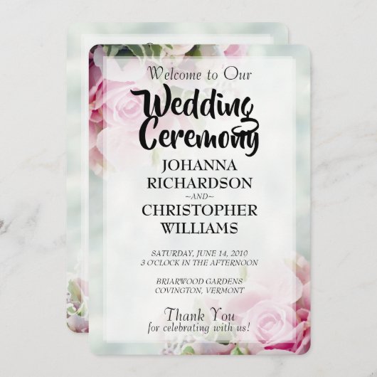 Elegant Spring Floral roze Roses & Peonies Wedding Programmakaart (Voorkant / Achterkant)