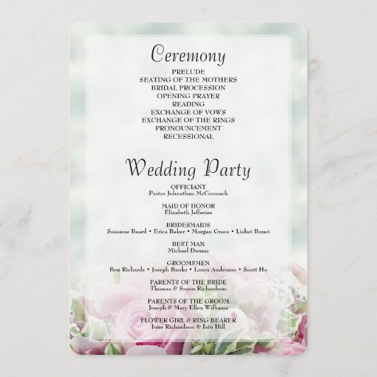 Elegant Spring Floral roze Roses & Peonies Wedding Programmakaart (Achterkant)
