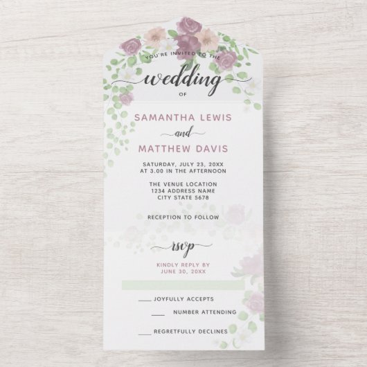Elegant Spring Floral Wedding All In One Uitnodiging (Binnen)