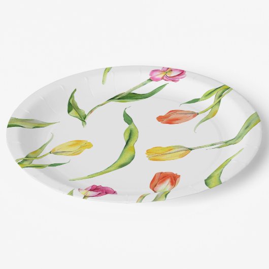 Elegant Spring Flower Tulip Vrijgezellenfeest Papieren Bordje (Gekanteld)