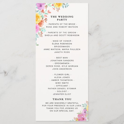 Elegant Spring Flowers Botanical Wedding Programmakaart (Achterkant)