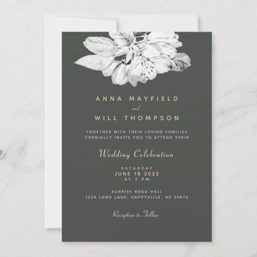 Elegant Spring Garden Black White Apple Wedding Kaart (Voorkant)