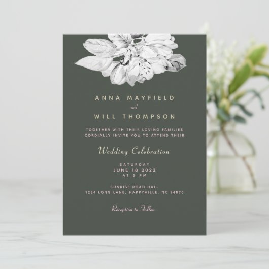 Elegant Spring Garden Black White Apple Wedding Kaart (Staand voorkant)