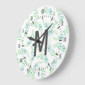 Elegant Spring Greenery Waterverf Laurels & Grey Grote Klok (Hoek)