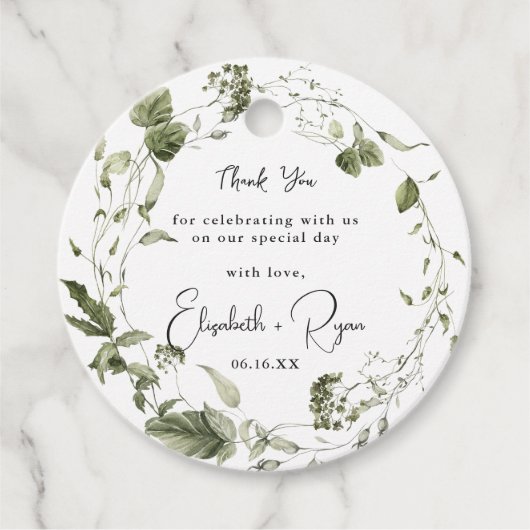Elegant Spring Greenery | Weddenschap Hartelijk da Bedankjes Labels (Voorkant)