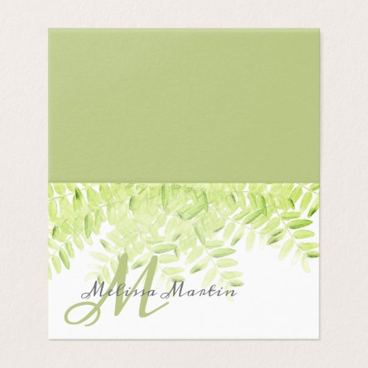 elegant spring groene bladeren monogram kaart (Buitenkant ongevouwen)