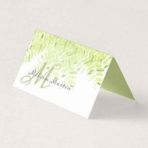 elegant spring groene bladeren monogram kaart