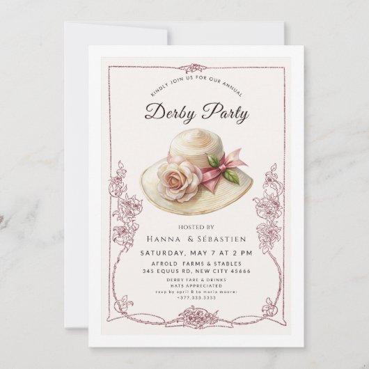 Elegant Spring Hat Garden Party Invitation Kaart (Voorkant)