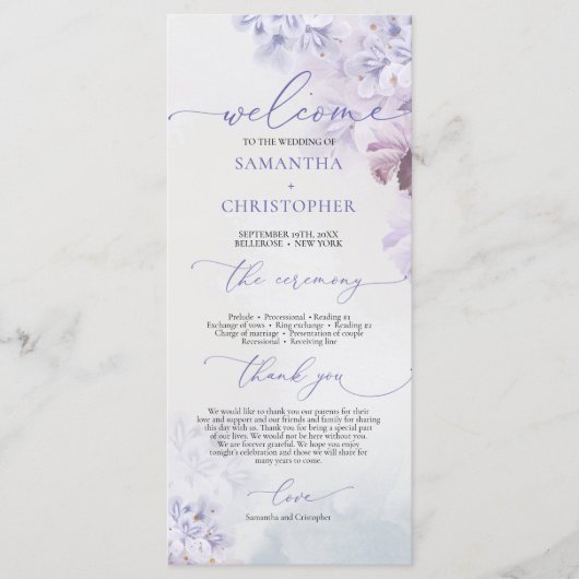 Elegant Spring paarse stoffige blauwe snijbloemen Programmakaart (Voorkant)