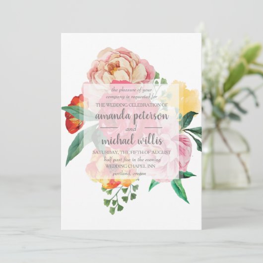 Elegant spring peonies en bladeren bloementeelt kaart (Staand voorkant)