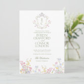 Elegant Spring Summer Wildflowers Crest Wedding Kaart (Staand voorkant)