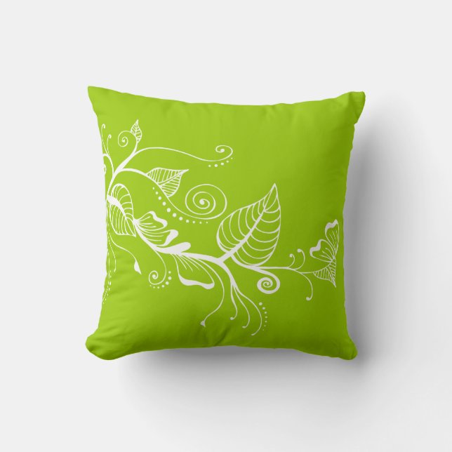 Elegant Spring Swirls Leaf Lime Green Pillow Kussen (Voorkant)