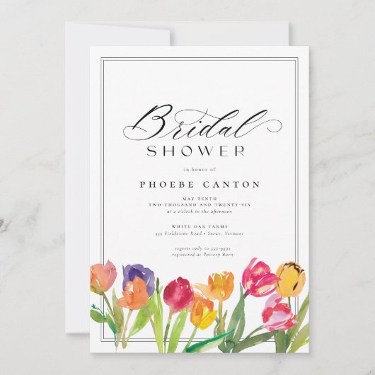 Elegant Spring Tulip Calligraphy Vrijgezellenfeest Kaart (Voorkant)