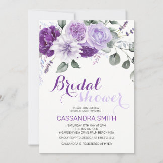 Elegant Spring Violet Floral Bridal Shower Kaart