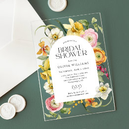 Elegant Spring Watercolor Floral Bridal Shower Acryl Uitnodigingen