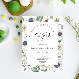 Elegant Spring Waterverf Floral Easter Lunch Kaart
