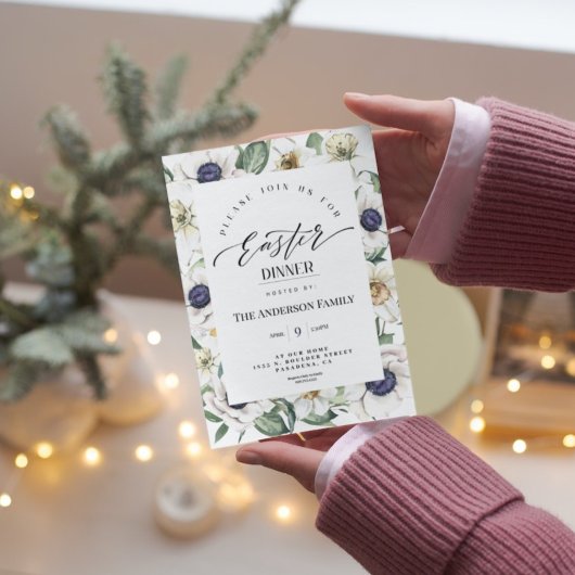 Elegant Spring Waterverf Floral Pasen Dinner Inv Kaart