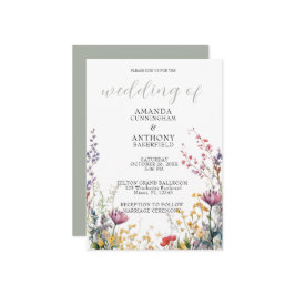Elegant Spring Wild Flowers Wedding Invitation Kaart