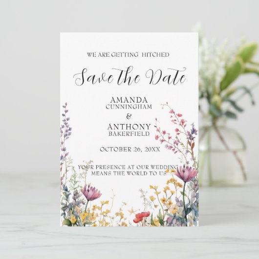 Elegant Spring Wild Flowers Wedding Save the Date  (Staand voorkant)