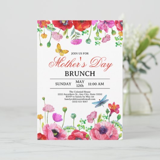 Elegant Spring Wildflower Chic Moederdag Brunch Kaart (Staand voorkant)