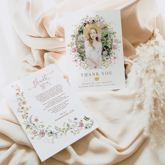 Elegant Spring Wildflower Garden Afstuderen Foto Bedankkaart