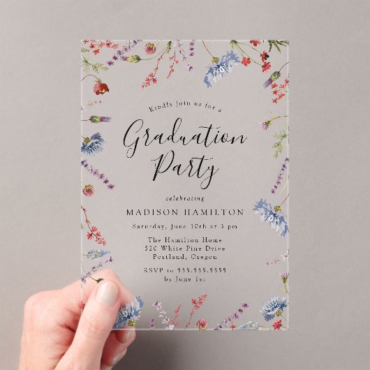 Elegant Spring Wildflower Graduparty Acryl Uitnodigingen (Insitu (Draagbaar))