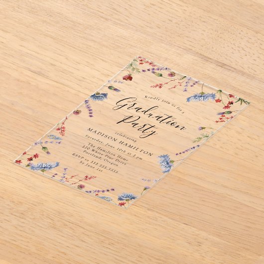Elegant Spring Wildflower Graduparty Acryl Uitnodigingen (Laagn)