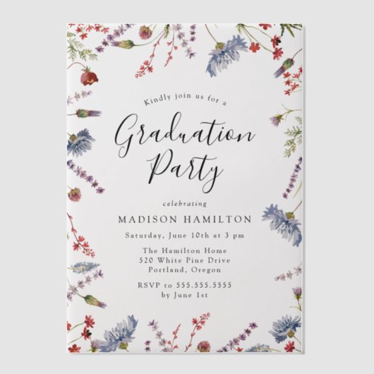 Elegant Spring Wildflower Graduparty Vellum Uitnodigingen (Voorkant)